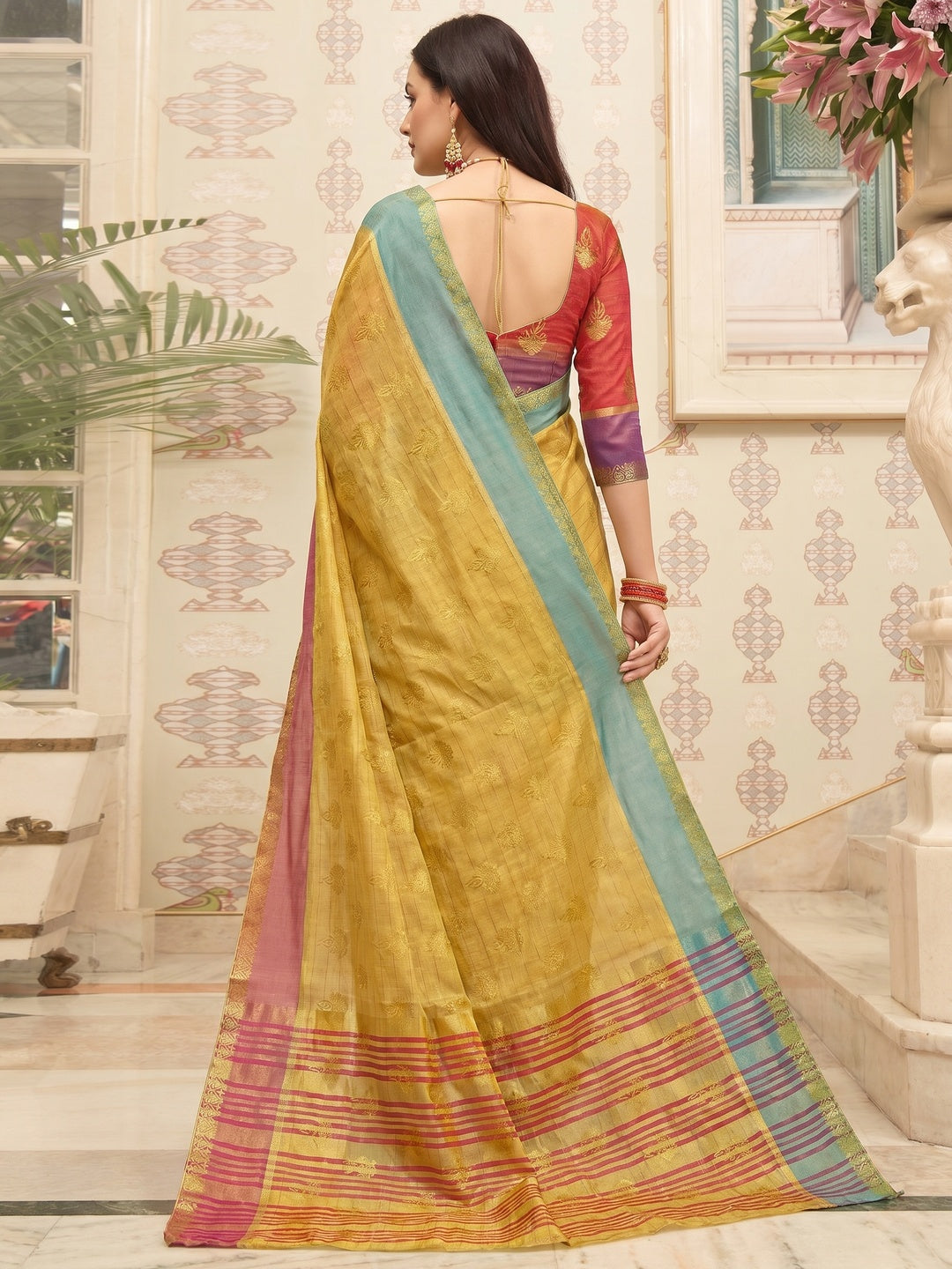 Excellent Beige Colored Festive Wear Woven Cotton Handloom Saree - Image 1