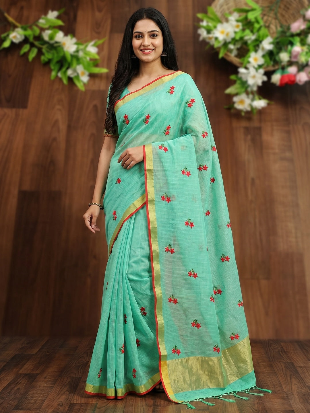 Arresting Aqua Green Colored Festive Wear Woven Silk Saree - Image 1