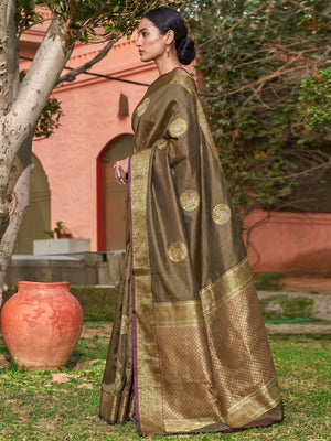Marvellous Brown Colored Festive Wear Woven Silk Saree - Image 1