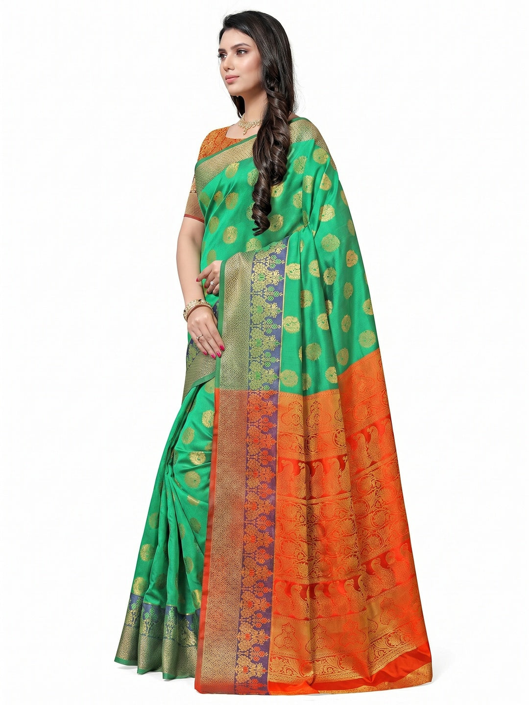 Arresting Green Colored Festive Wear Woven Kota Art Silk Banarasi Saree - Image 2