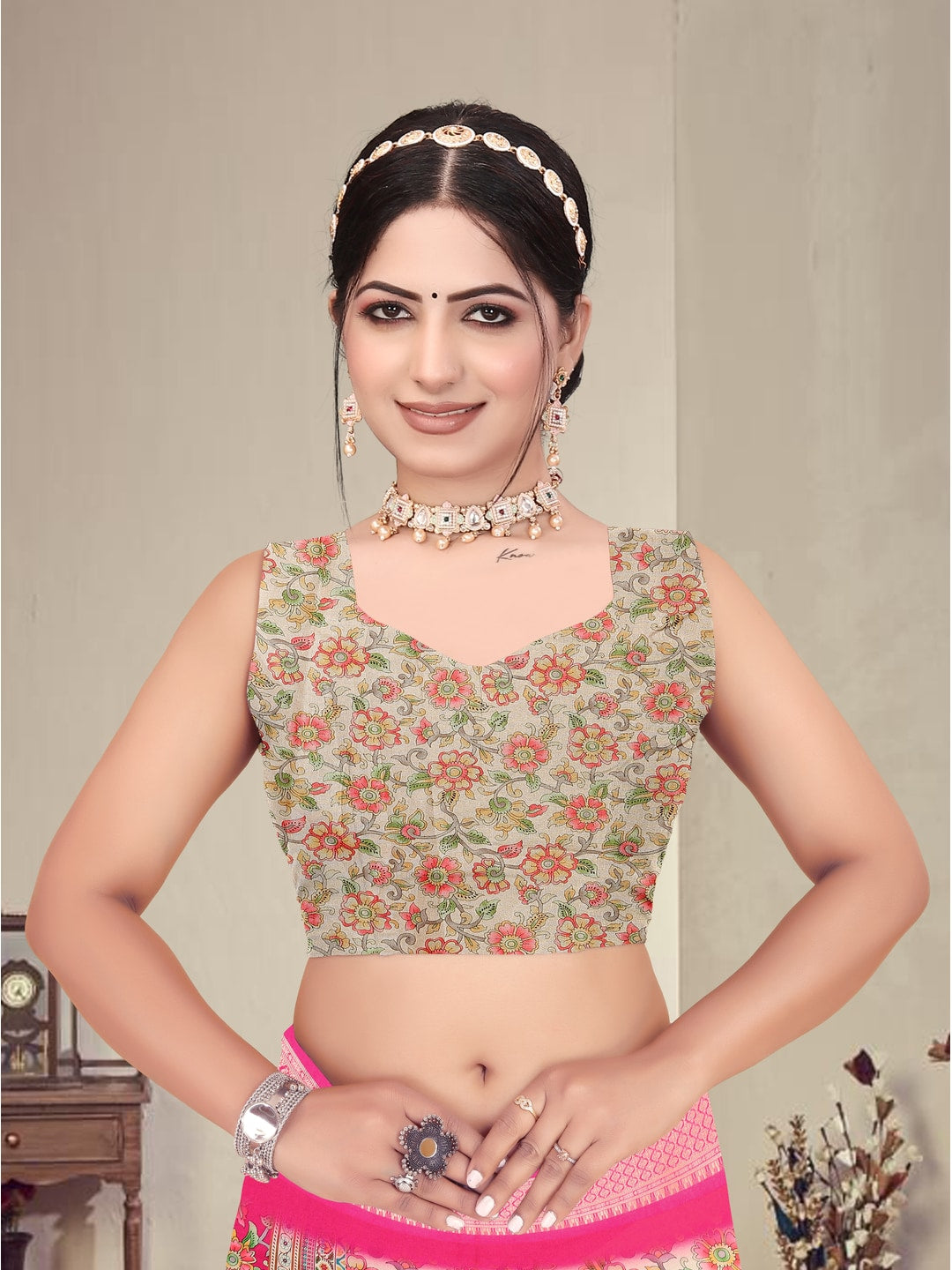 Peachmode Pink Cotton Silk Digital Print Saree with Jacquard Border - Image 10