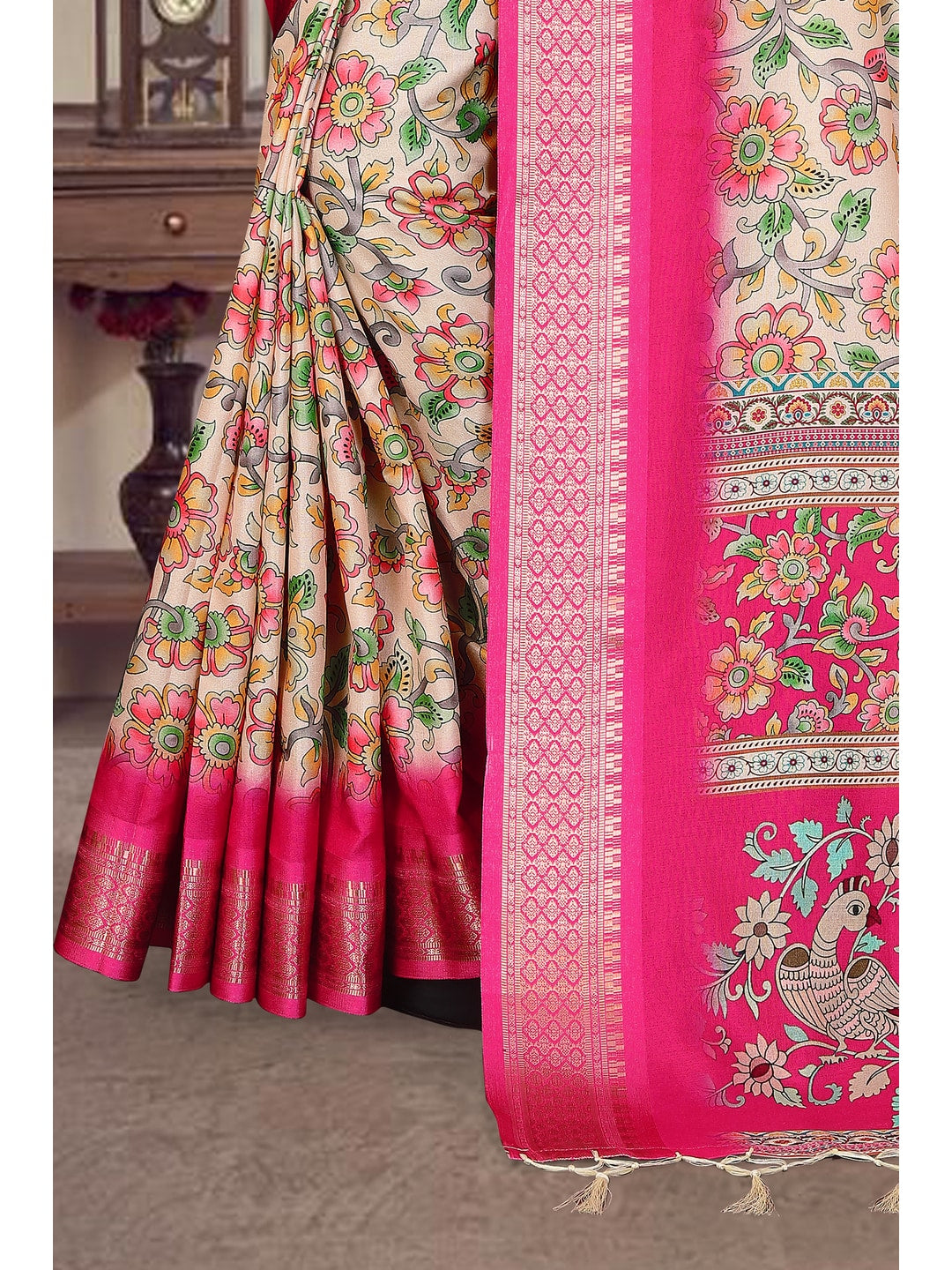 Peachmode Pink Cotton Silk Digital Print Saree with Jacquard Border - Image 12