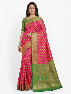 Amazing Pink Colored Festive Wear Woven Heavy Silk Saree - Image 1
