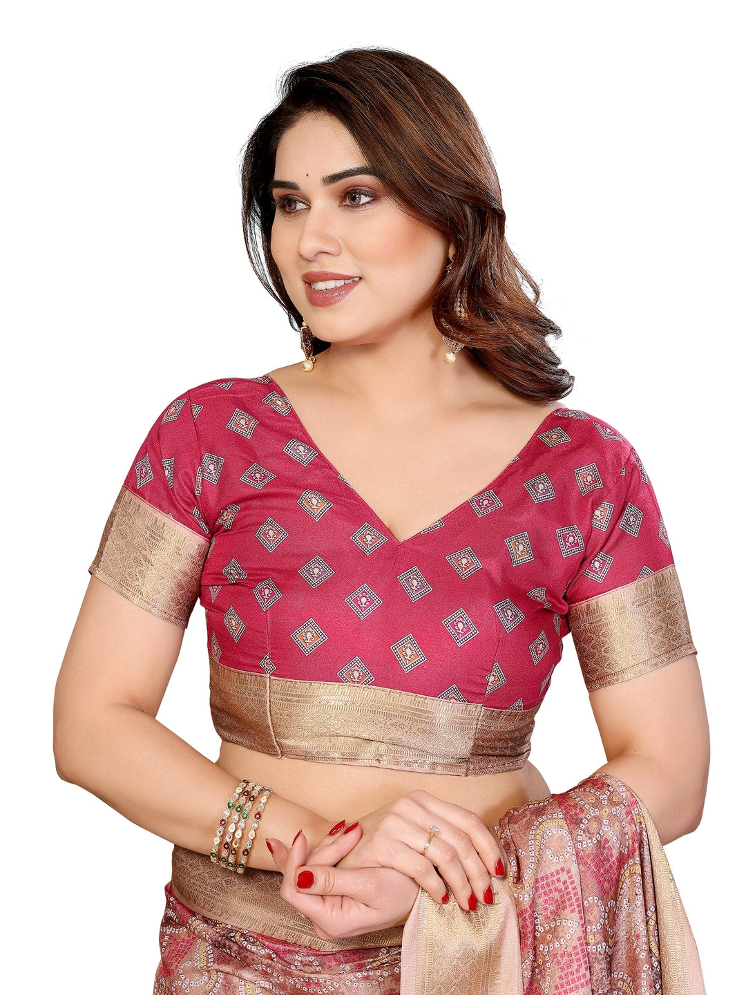 Peachmode Chikoo Cotton Silk Bandhej Print Saree with Zari Border - Image 9