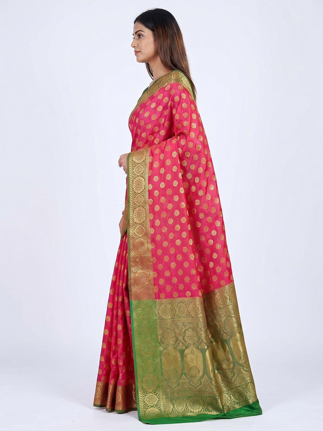 Amazing Pink Colored Festive Wear Woven Heavy Silk Saree - Image 3