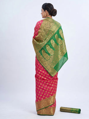 Amazing Pink Colored Festive Wear Woven Heavy Silk Saree - Image 2