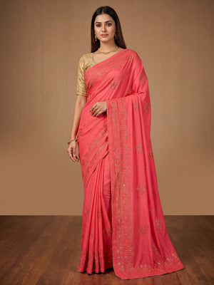 Majesty Pink Colored Festive Wear Embellished Art Silk Saree - Image 1