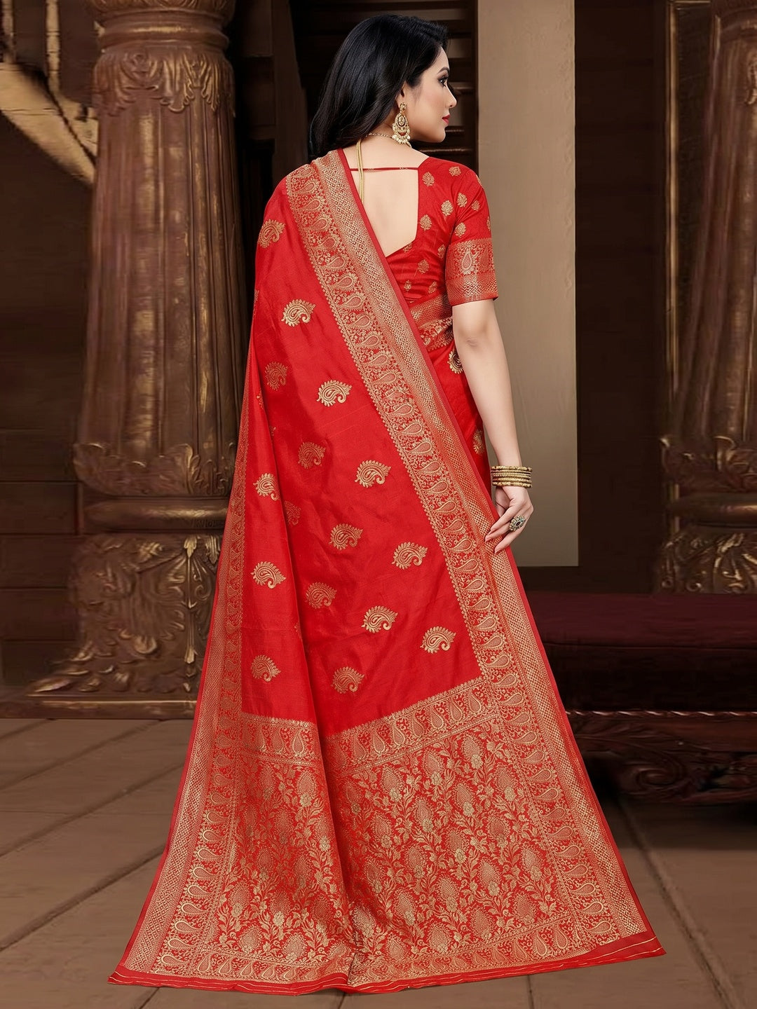 Blissful Red Colored Festive Wear Woven Art Silk Saree - Image 1