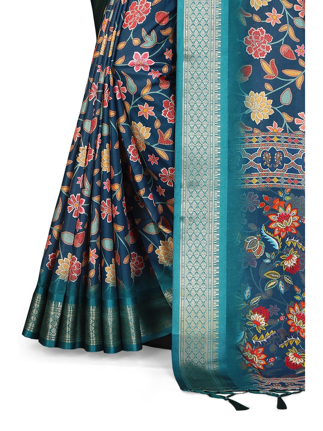Peachmode Blue Cotton Silk Digital Print Saree with Jacquard Border - Image 14