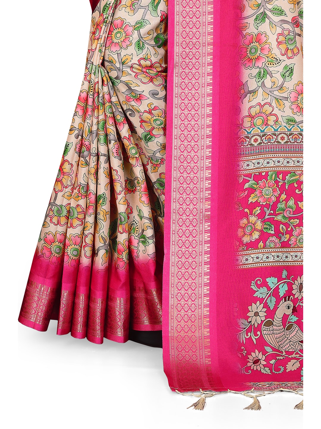 Peachmode Pink Cotton Silk Digital Print Saree with Jacquard Border - Image 20
