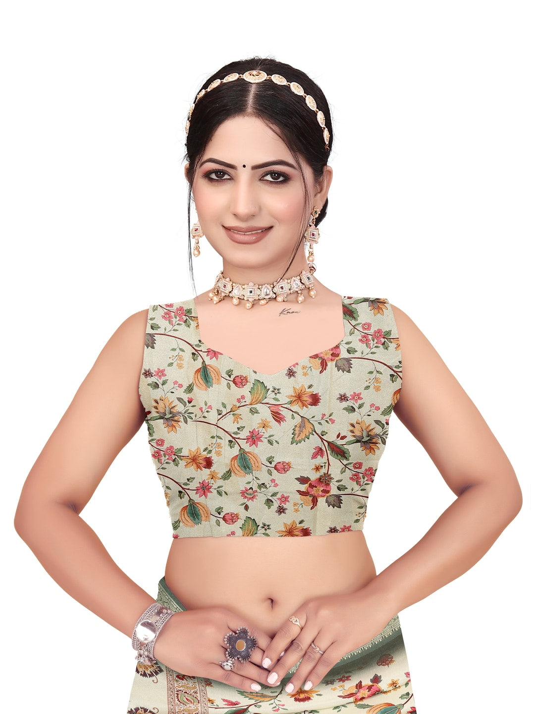 Peachmode Green Cotton Silk Digital Print Saree with Jacquard Border - Image 13