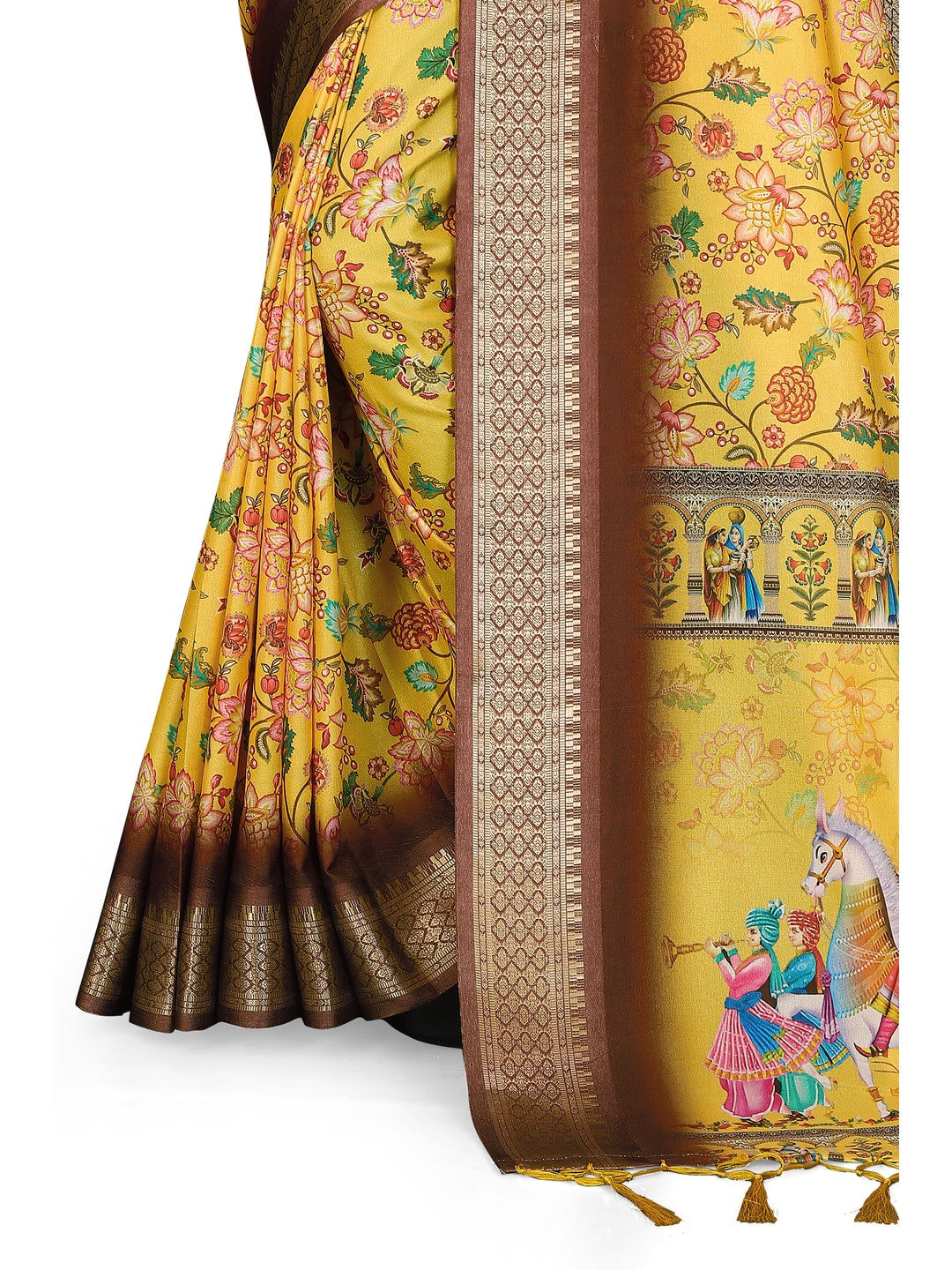 Peachmode Yellow Cotton Silk Digital Print Saree with Jacquard Border - Image 15