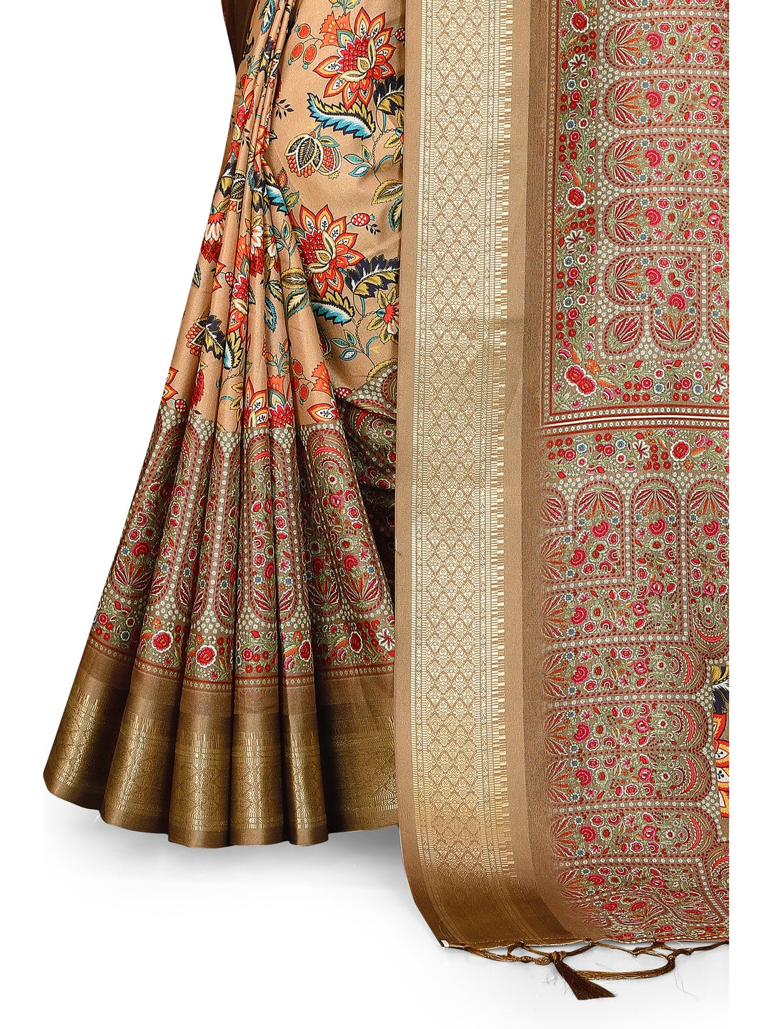 Peachmode Brown Cotton Silk Digital Print Saree with Jacquard Border - Image 14