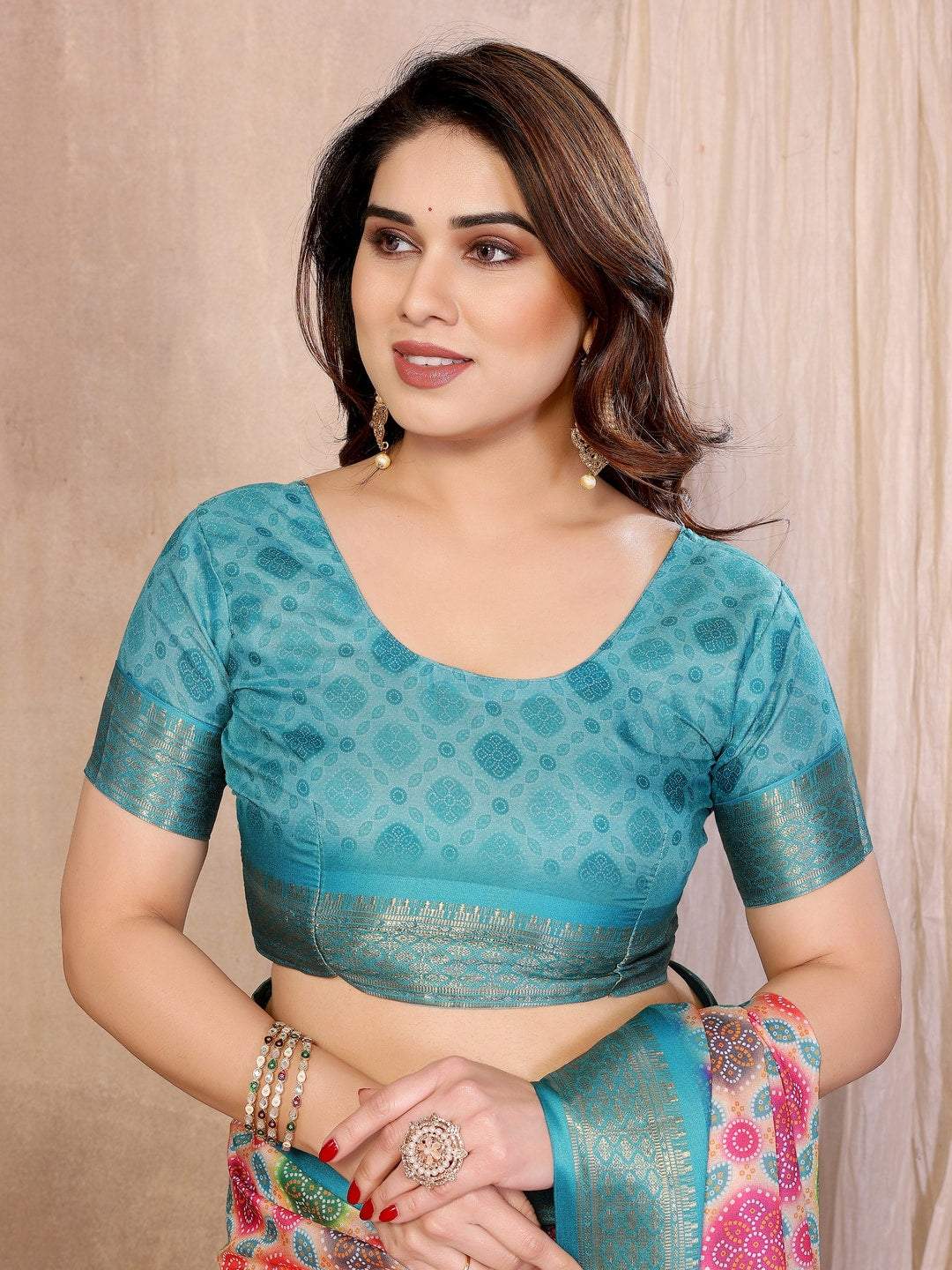 Peachmode Multicolor Cotton Silk Bandhej Print Saree with Zari Border - Image 4