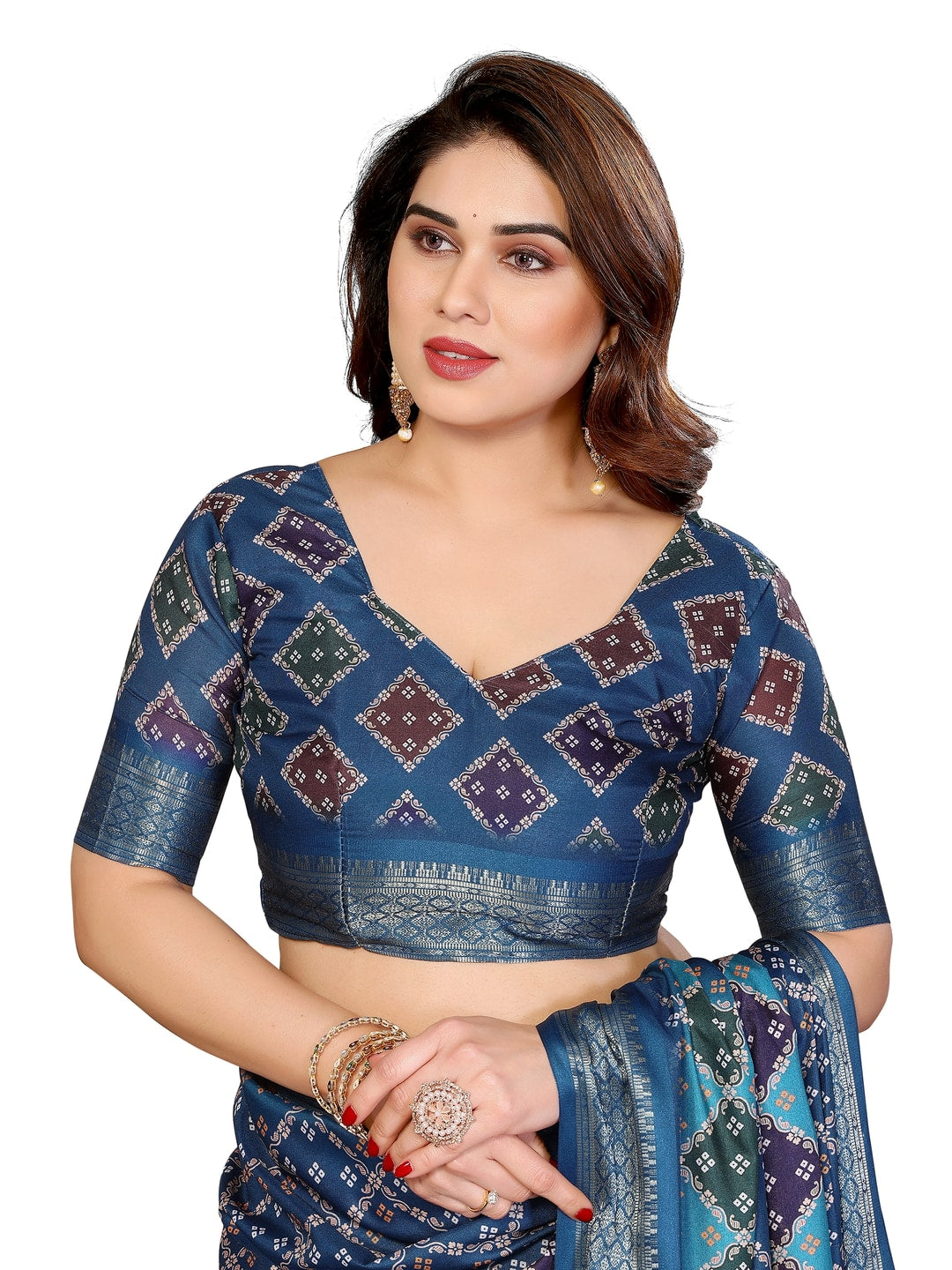 Peachmode Teal Cotton Silk Bandhej Print Saree with Zari Border - Image 9