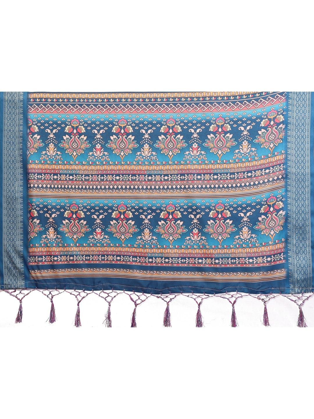 Peachmode Teal Cotton Silk Bandhej Print Saree with Zari Border - Image 10
