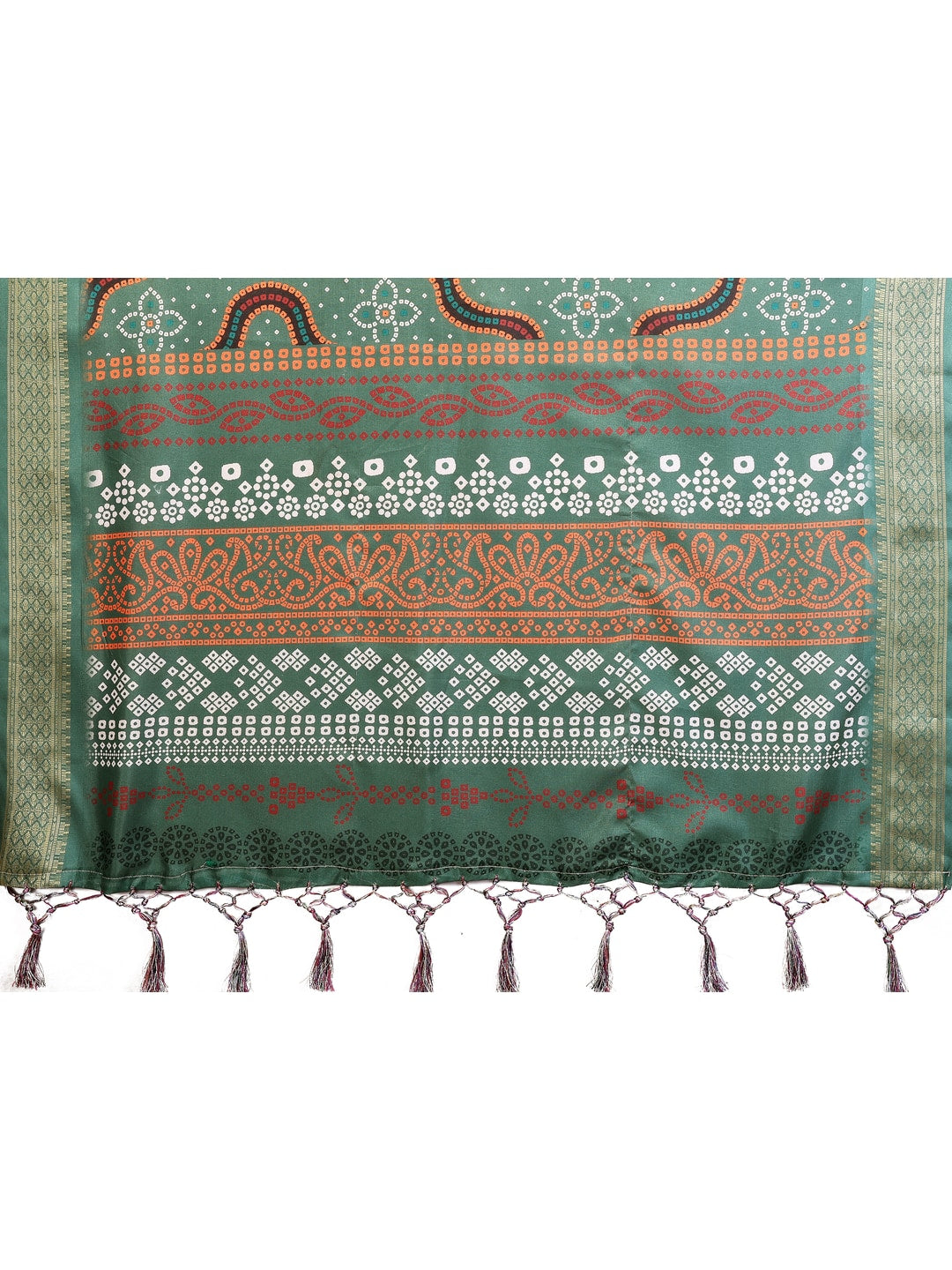 Peachmode Green Cotton Silk Bandhej Print Saree with Zari Border - Image 7