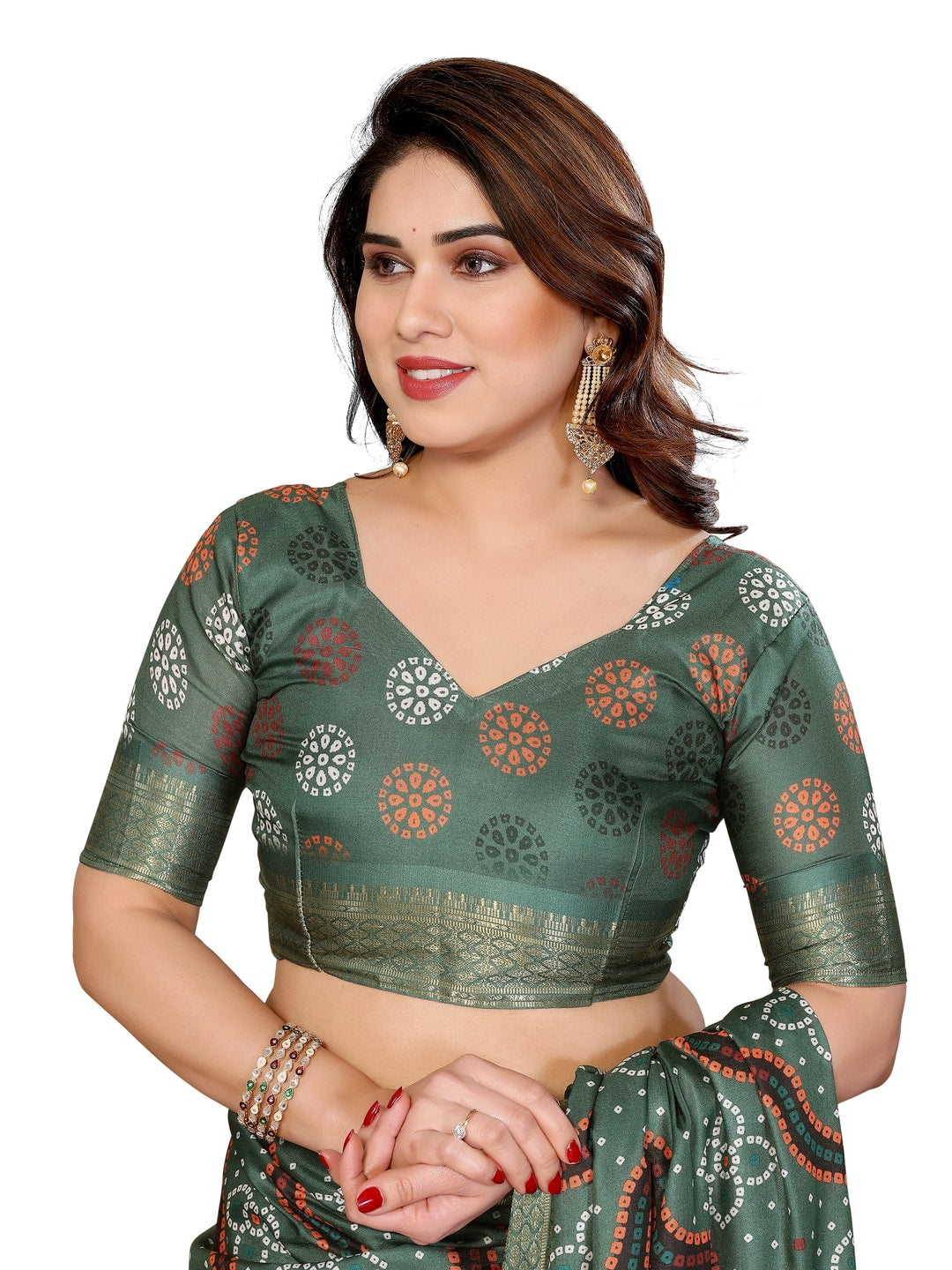 Peachmode Green Cotton Silk Bandhej Print Saree with Zari Border - Image 8
