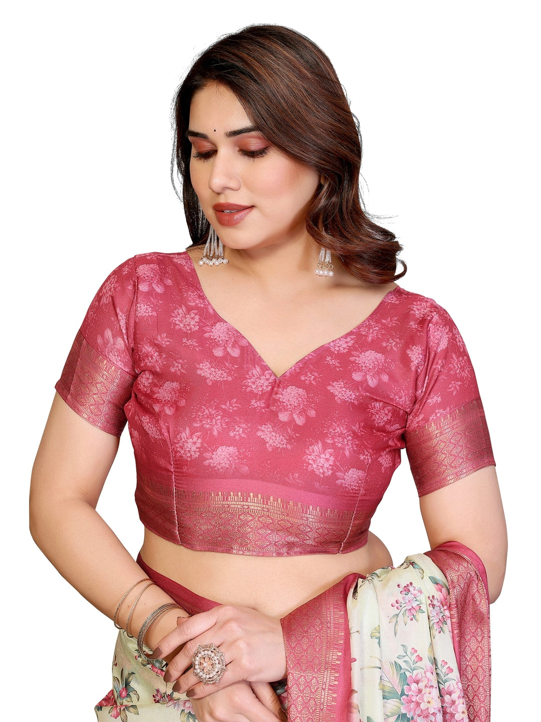 Peachmode Yellow Cotton Silk Floral Print Saree with Zari Border - Image 13