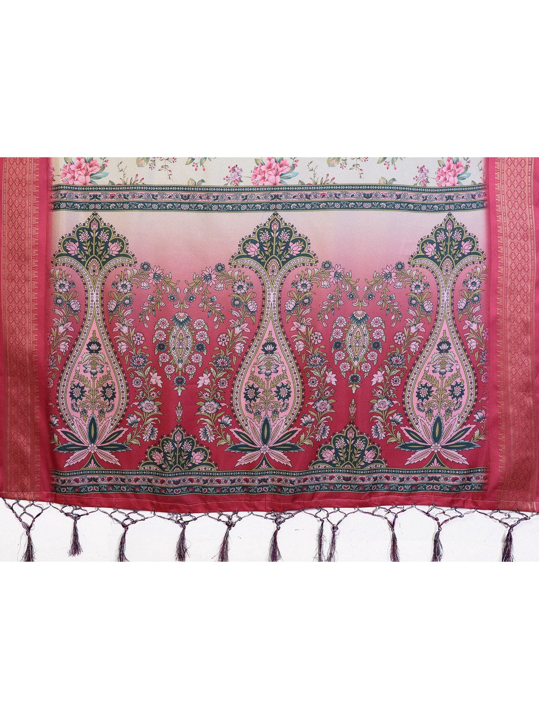 Peachmode Yellow Cotton Silk Floral Print Saree with Zari Border - Image 14