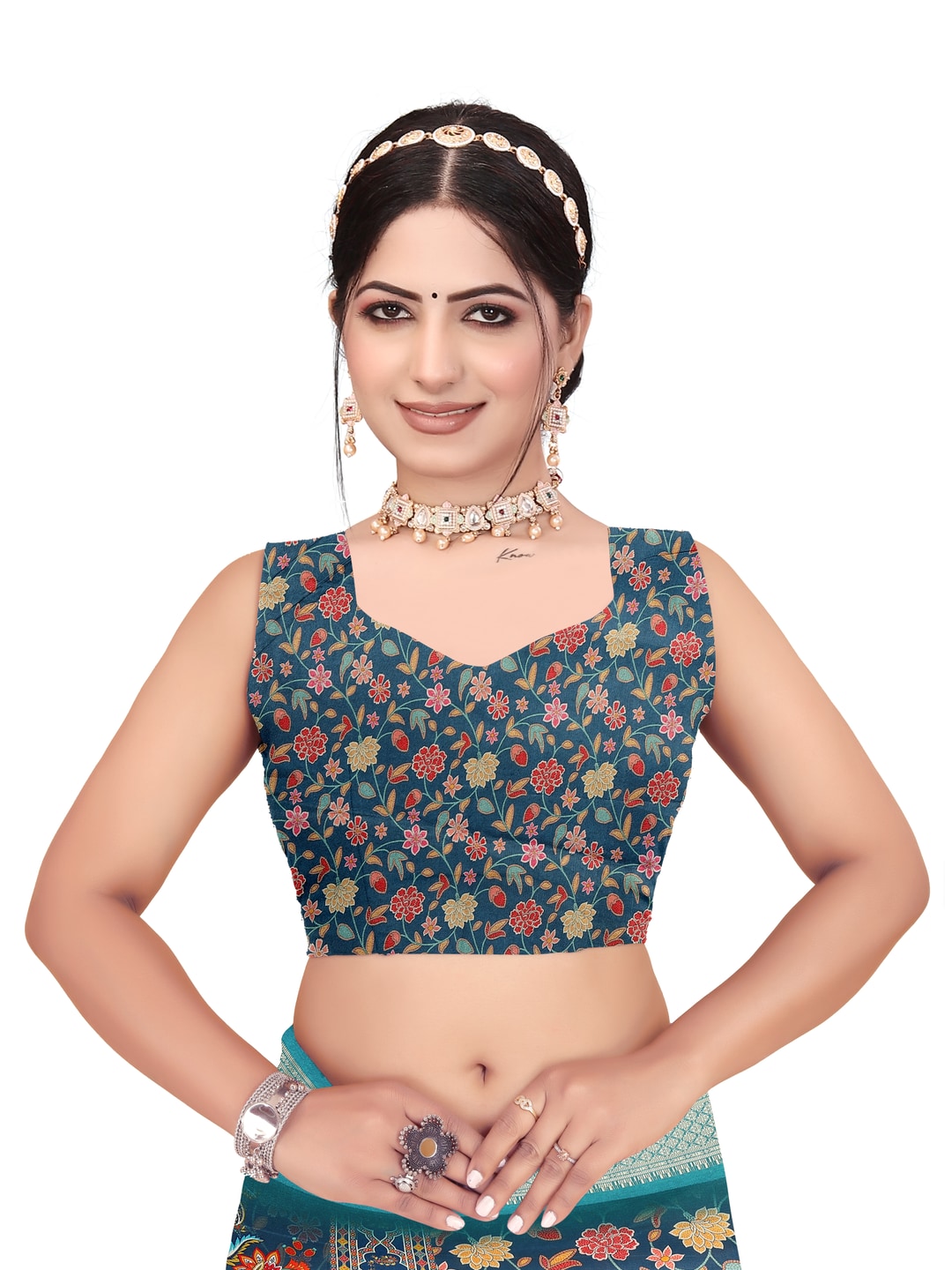 Peachmode Blue Cotton Silk Digital Print Saree with Jacquard Border - Image 16
