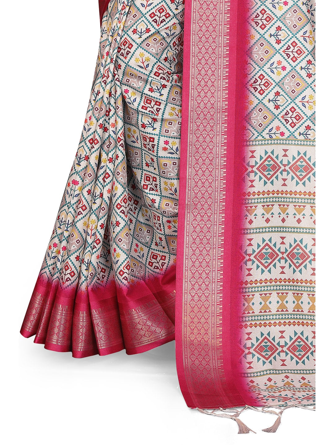 Peachmode Magenta Cotton Silk Digital Print Saree with Jacquard Border - Image 15