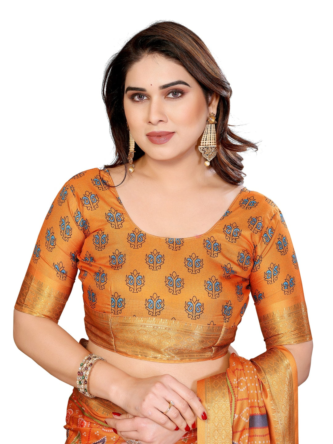 Peachmode Mustard Cotton Silk Bandhej Print Saree with Zari Border - Image 11