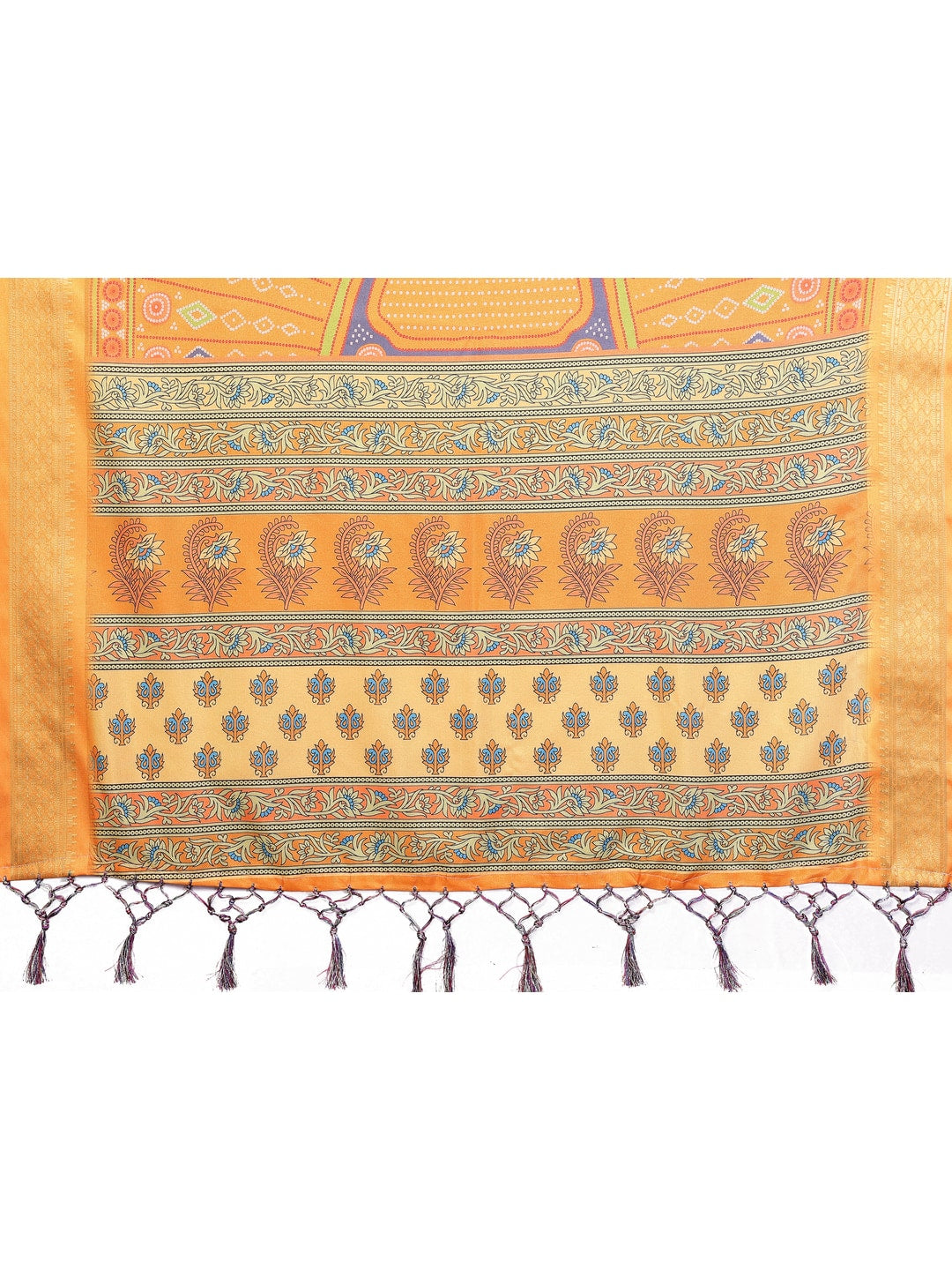 Peachmode Mustard Cotton Silk Bandhej Print Saree with Zari Border - Image 13