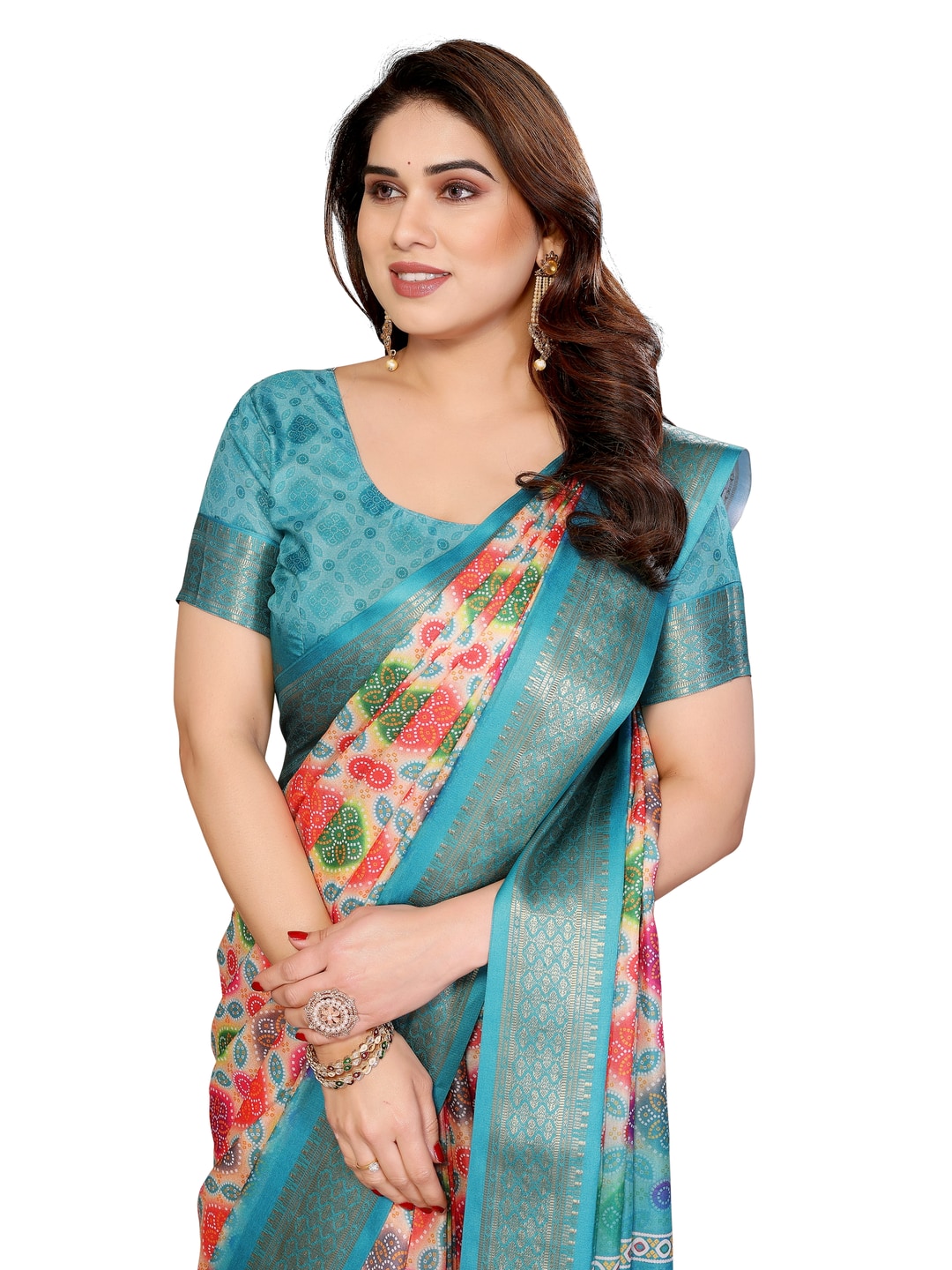 Peachmode Multicolor Cotton Silk Bandhej Print Saree with Zari Border - Image 12