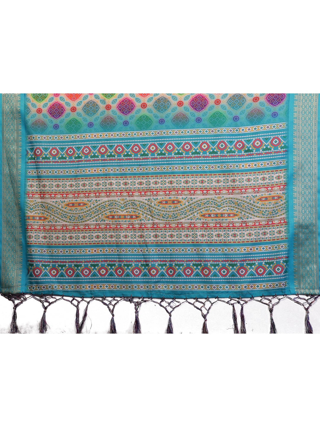 Peachmode Multicolor Cotton Silk Bandhej Print Saree with Zari Border - Image 13