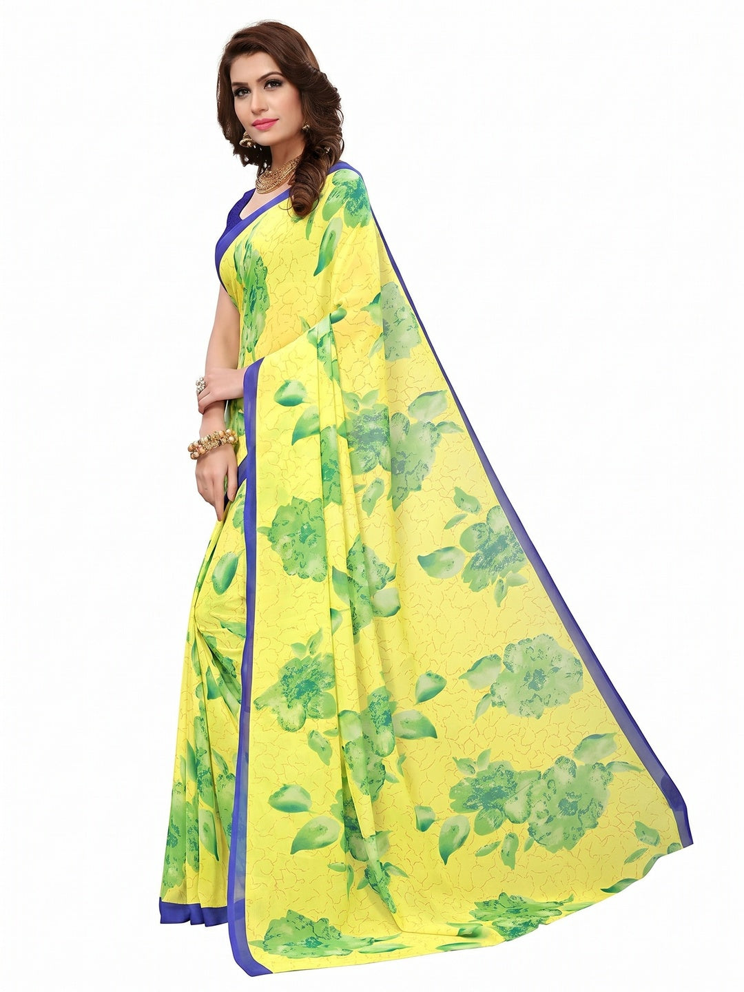 Yellow Casual Printed Georgette Saree - Image 1