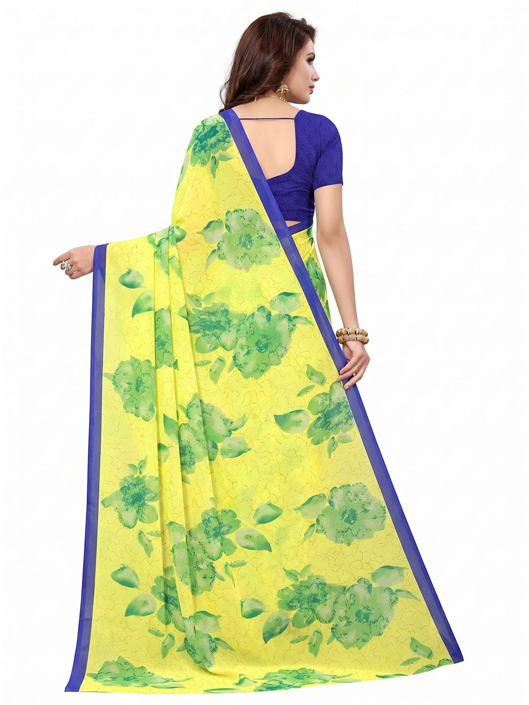 Yellow Casual Printed Georgette Saree - Image 2