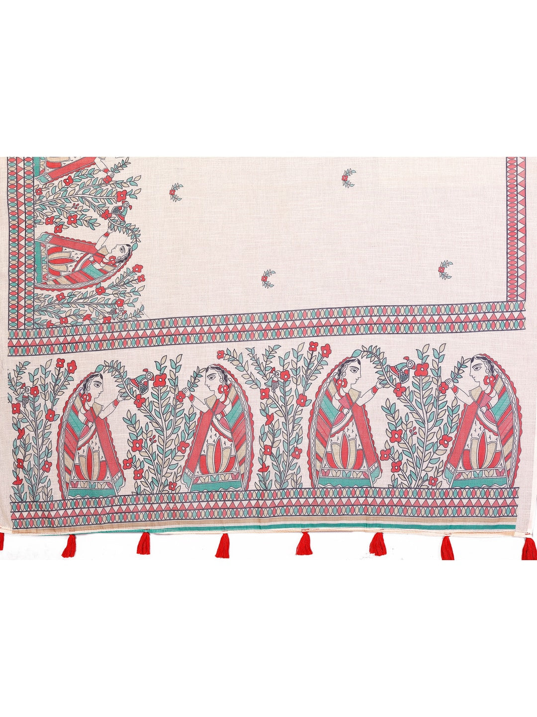 Peachmode Red Soft Linen Cotton Printed Saree - Image 11