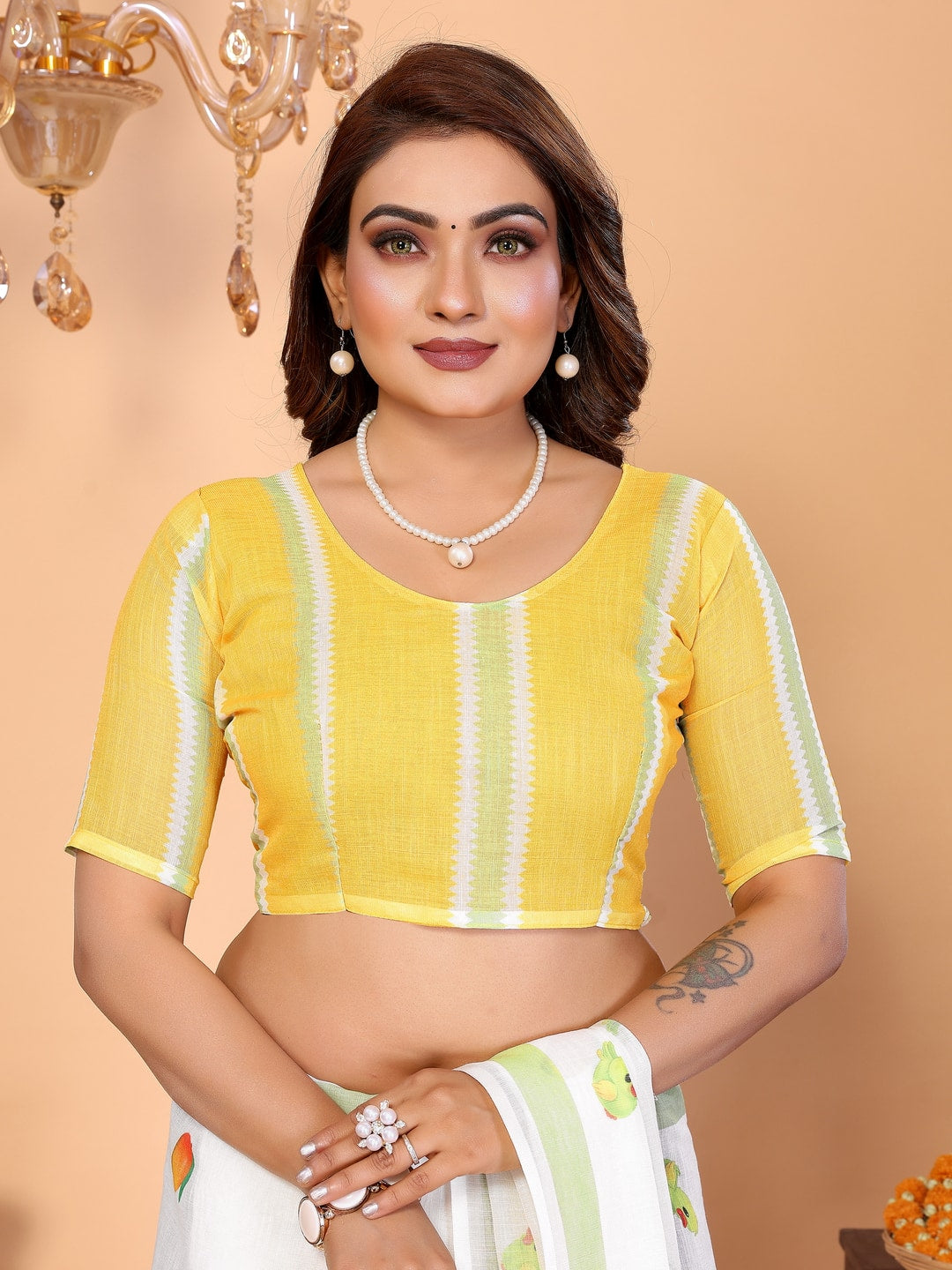 Peachmode Blue Soft Linen Cotton Printed Saree - Image 7