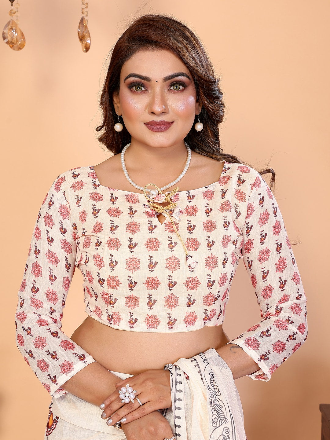Peachmode Purple Soft Linen Cotton Printed Saree - Image 7