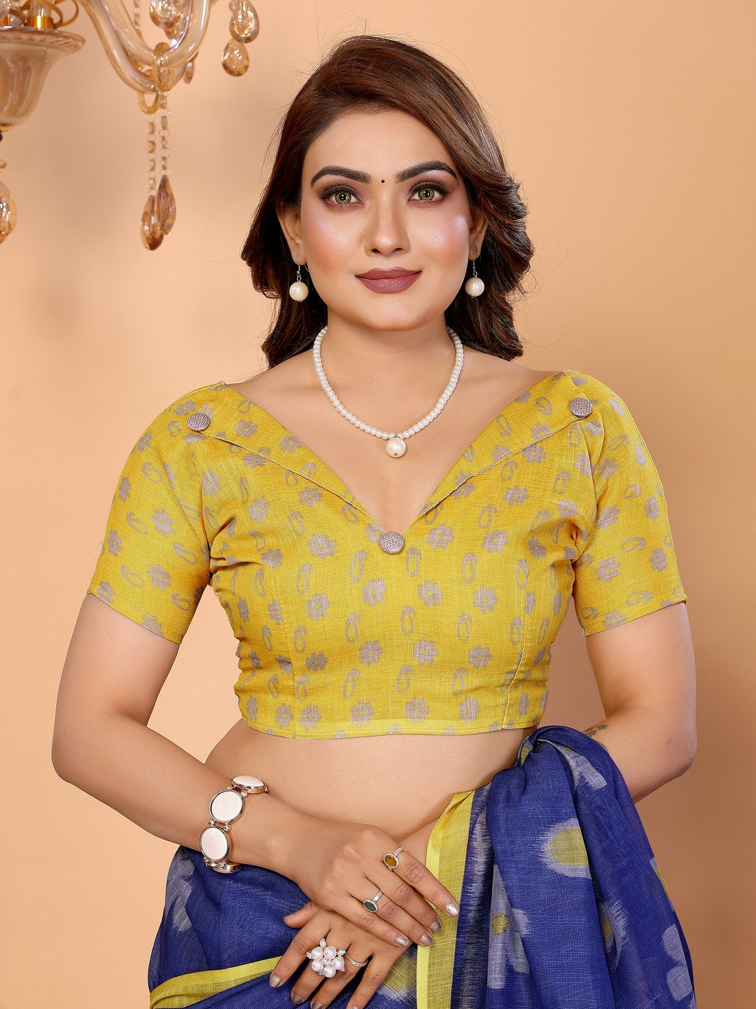 Peachmode Green Soft Linen Cotton Printed Saree - Image 7