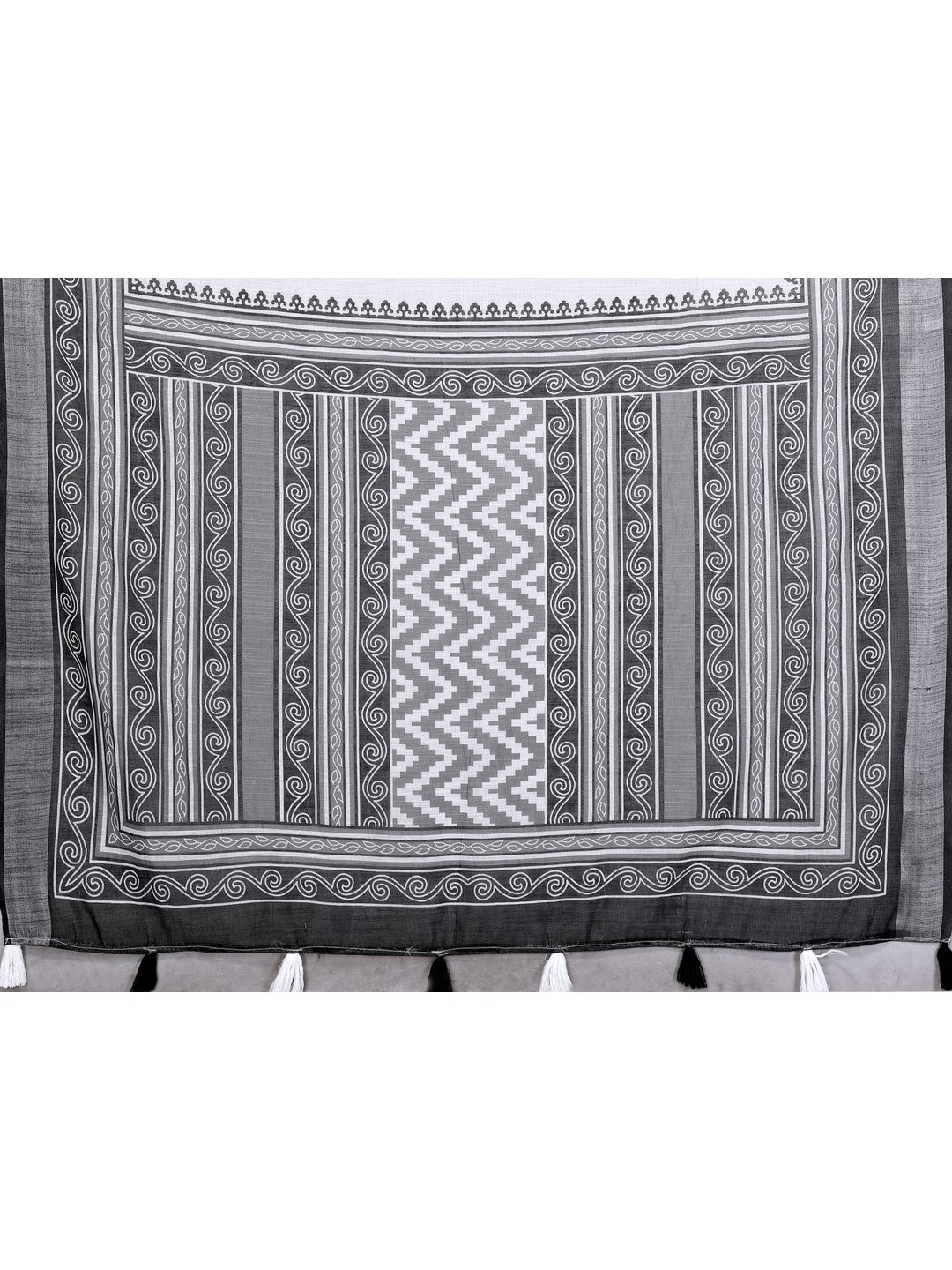Peachmode Black Soft Linen Cotton Printed Saree - Image 8