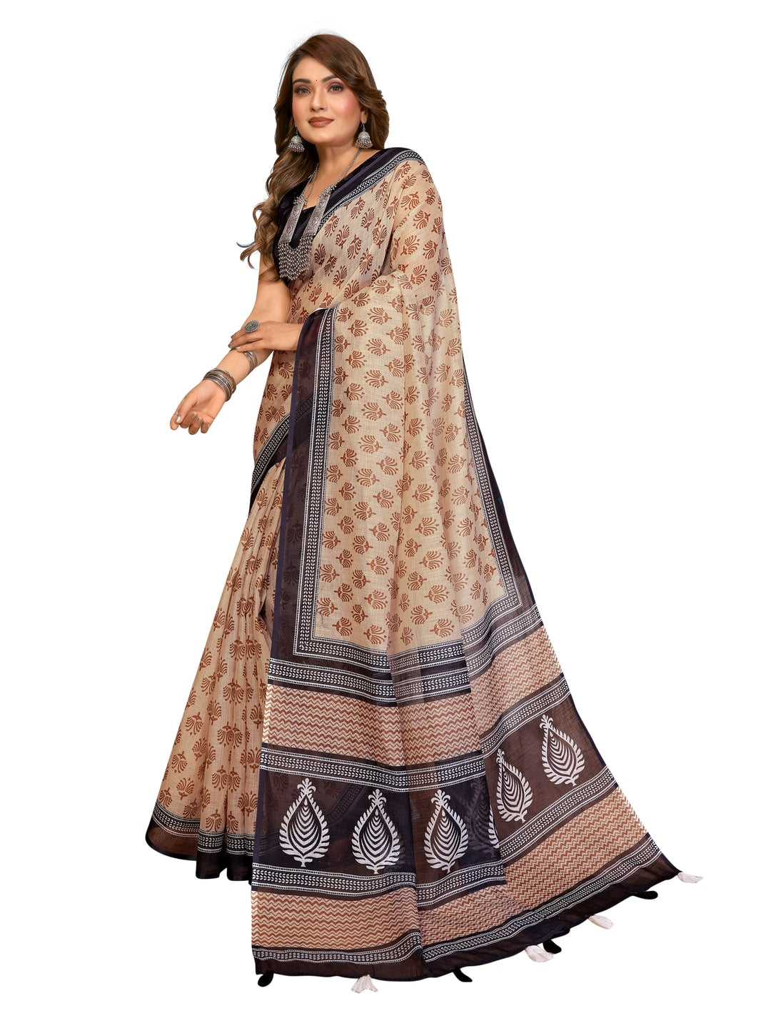 Peachmode Blue Soft Linen Cotton Printed Saree - Image 12
