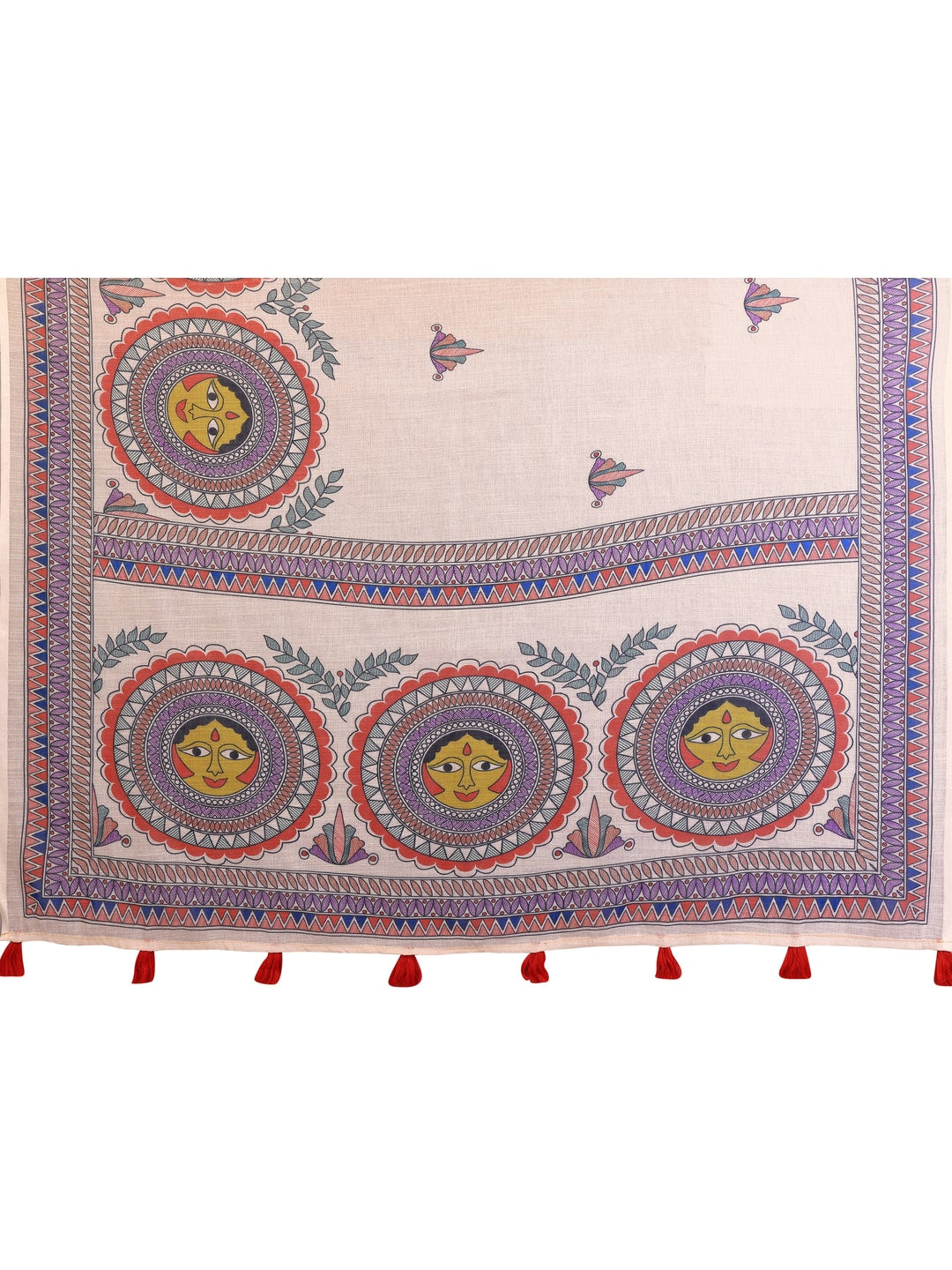 Peachmode Green Soft Linen Cotton Printed Saree - Image 7