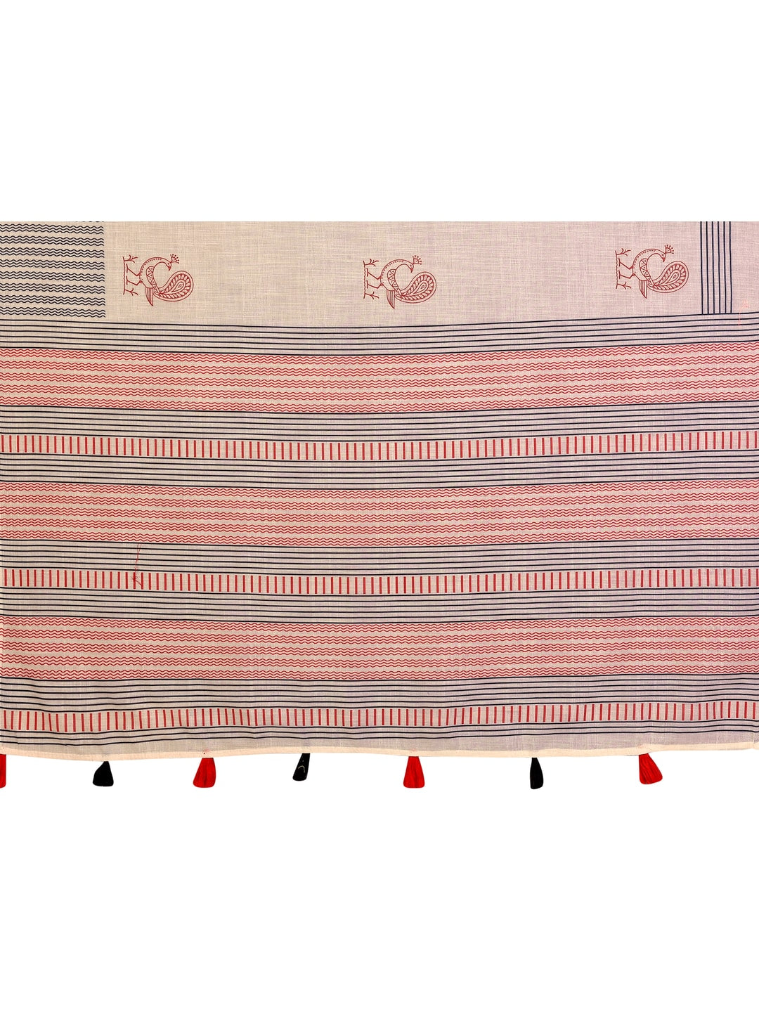 Peachmode Grey Soft Linen Cotton Printed Saree - Image 7
