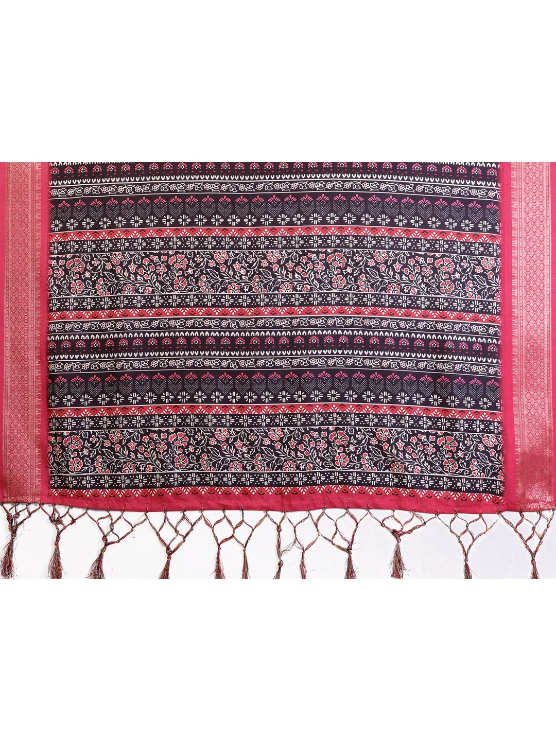 Peachmode Black Cotton Silk Floral Print Saree with Zari Border - Image 17