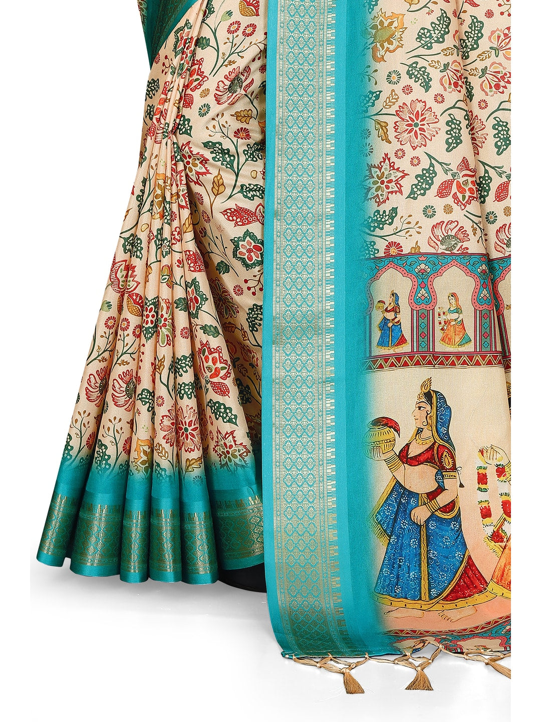 Peachmode Cream Cotton Silk Digital Print Saree with Jacquard Border - Image 23
