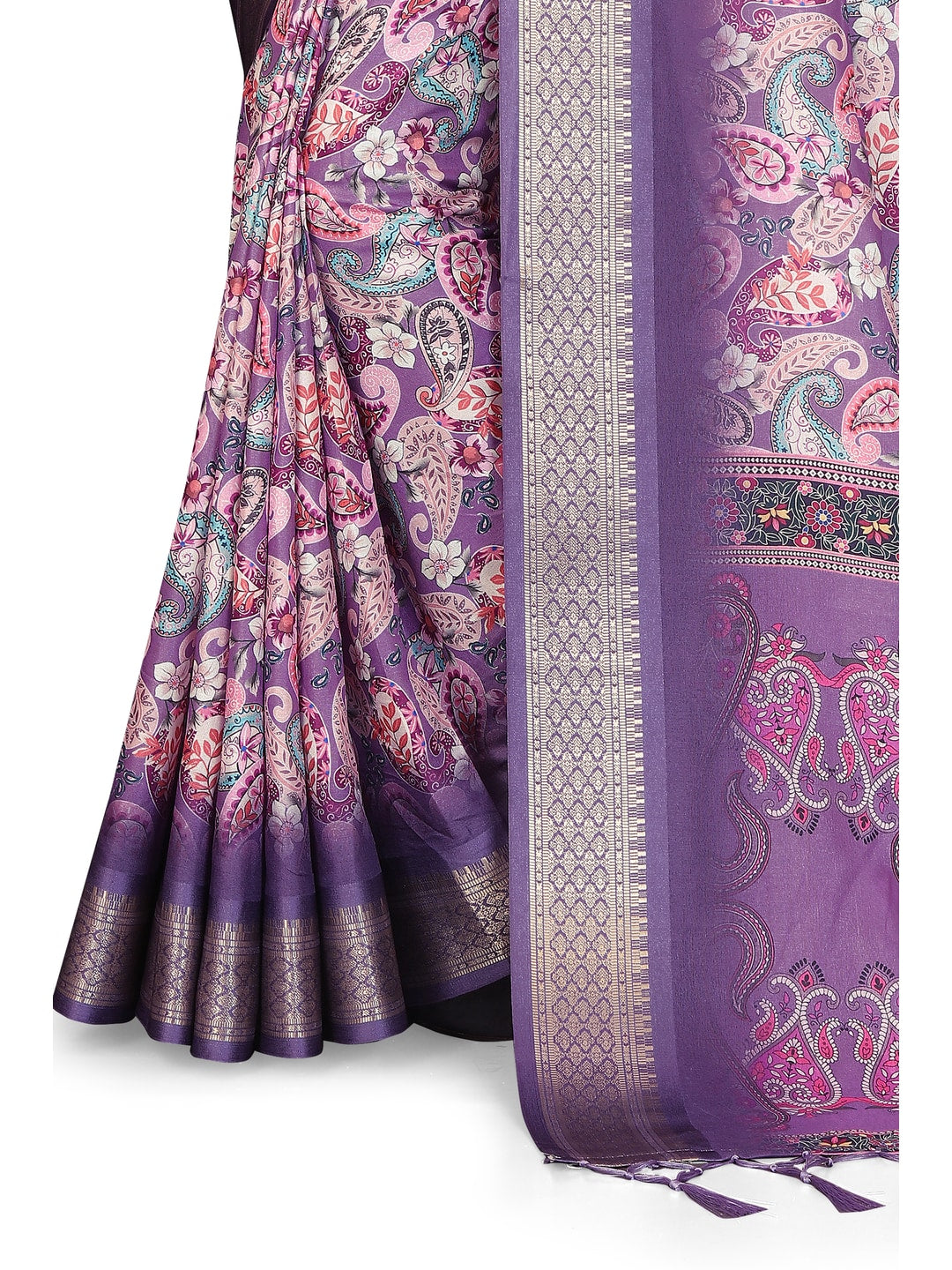 Peachmode Purple Cotton Silk Digital Print Saree with Jacquard Border - Image 23