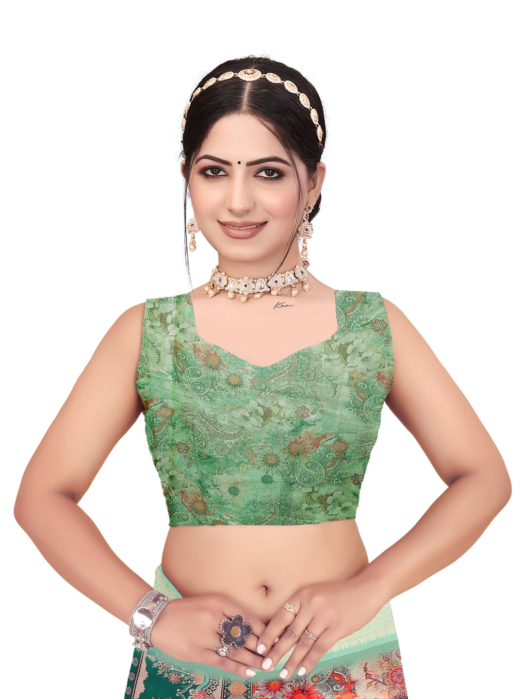 Peachmode Sea Green Cotton Silk Digital Print Saree with Jacquard Border - Image 16