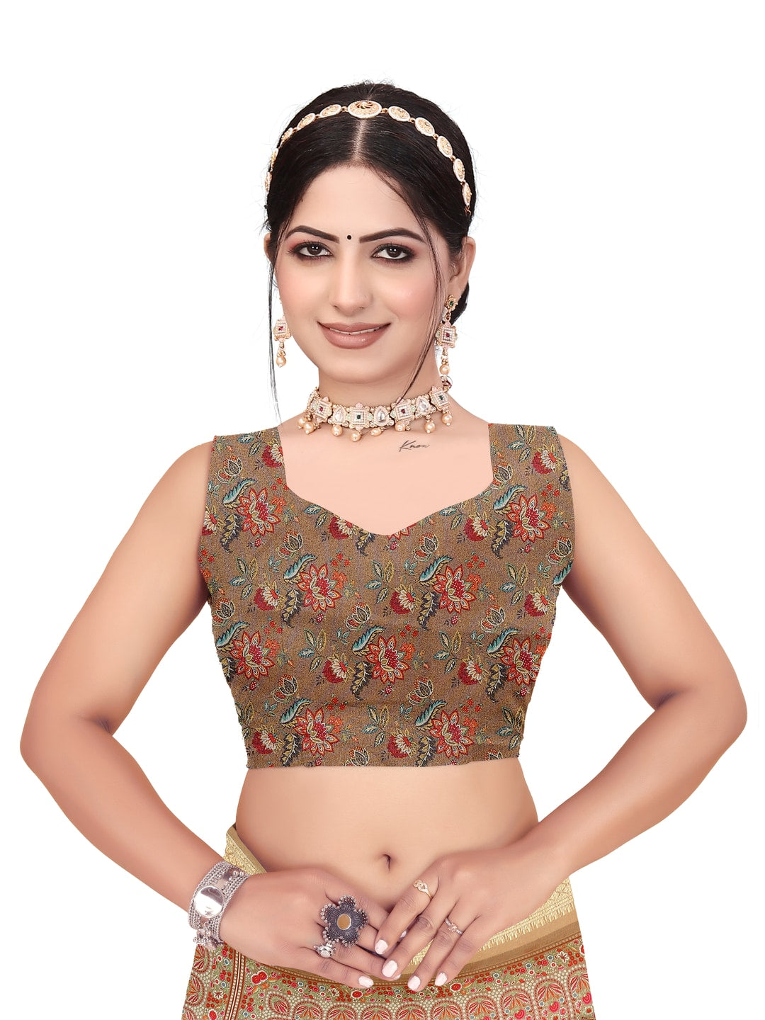 Peachmode Brown Cotton Silk Digital Print Saree with Jacquard Border - Image 20