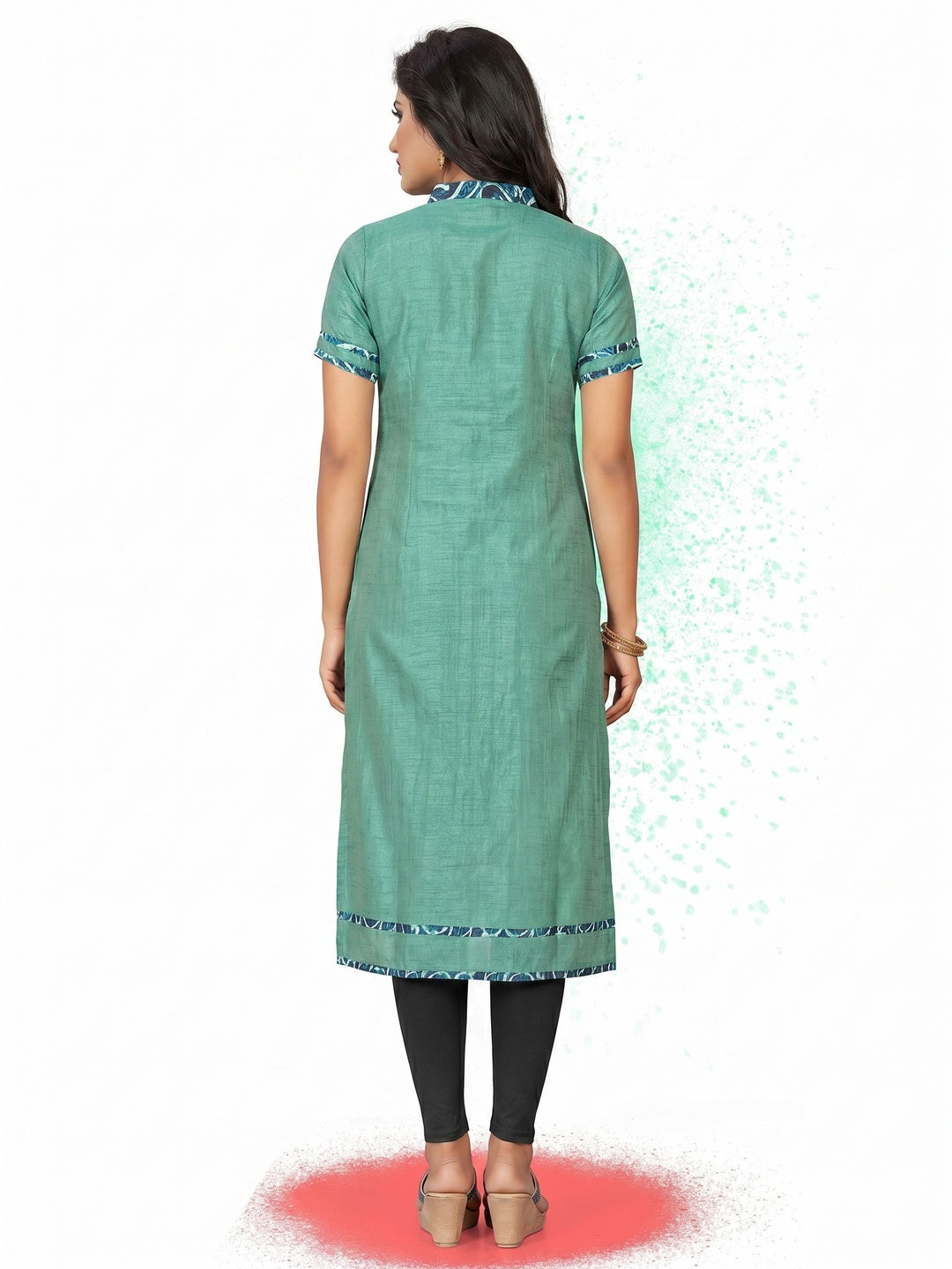 Pretty Sea Green Colored Casual Wear Art Silk Kurti - Image 2