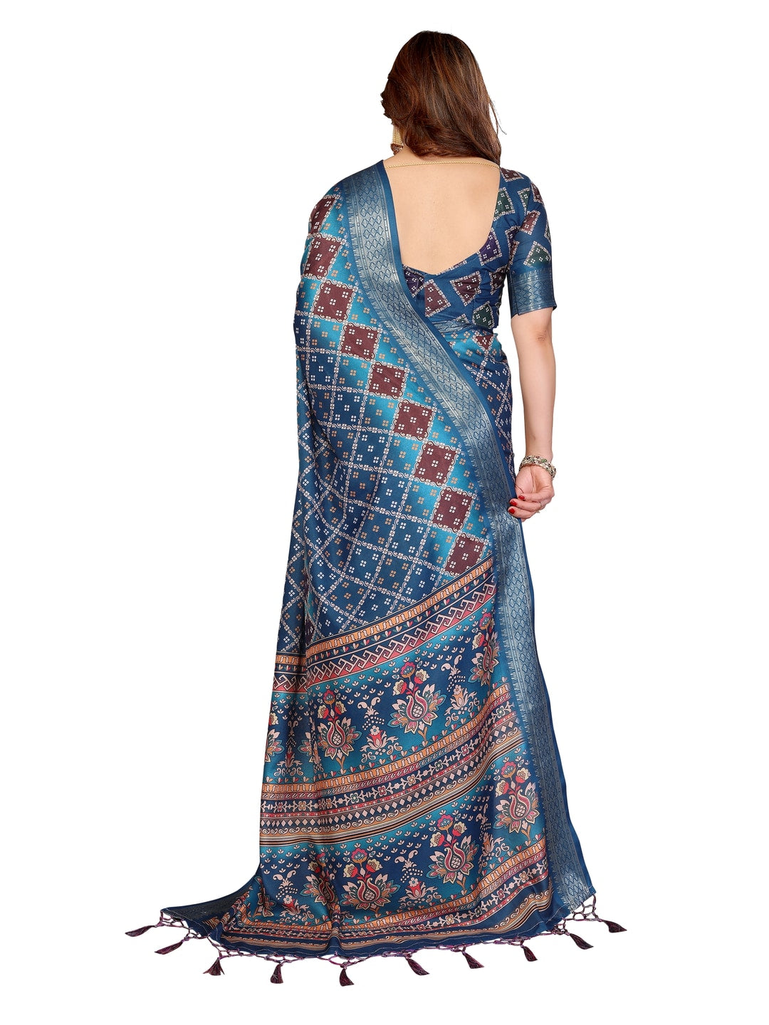 Peachmode Teal Cotton Silk Bandhej Print Saree with Zari Border - Image 24