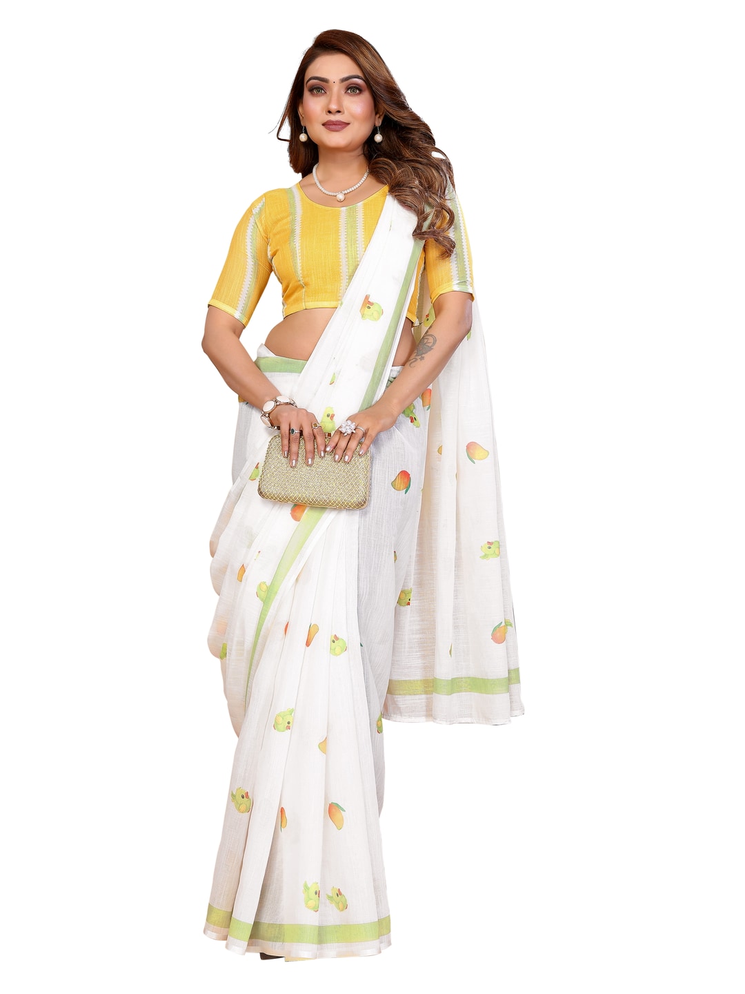 Peachmode Blue Soft Linen Cotton Printed Saree - Image 20
