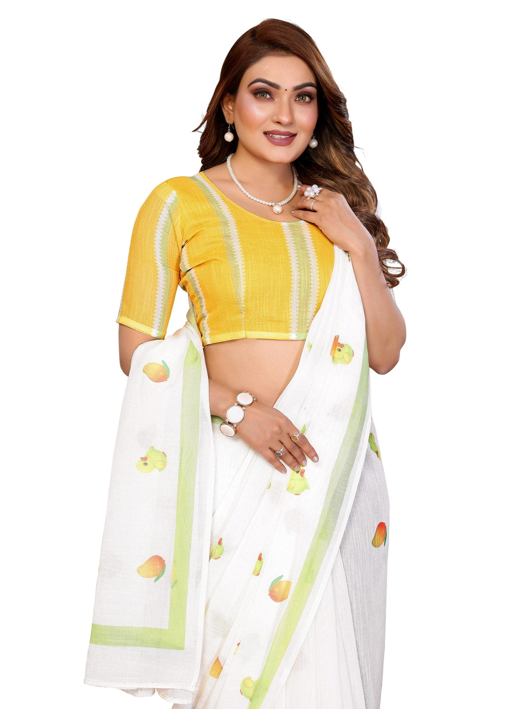 Peachmode Blue Soft Linen Cotton Printed Saree - Image 11