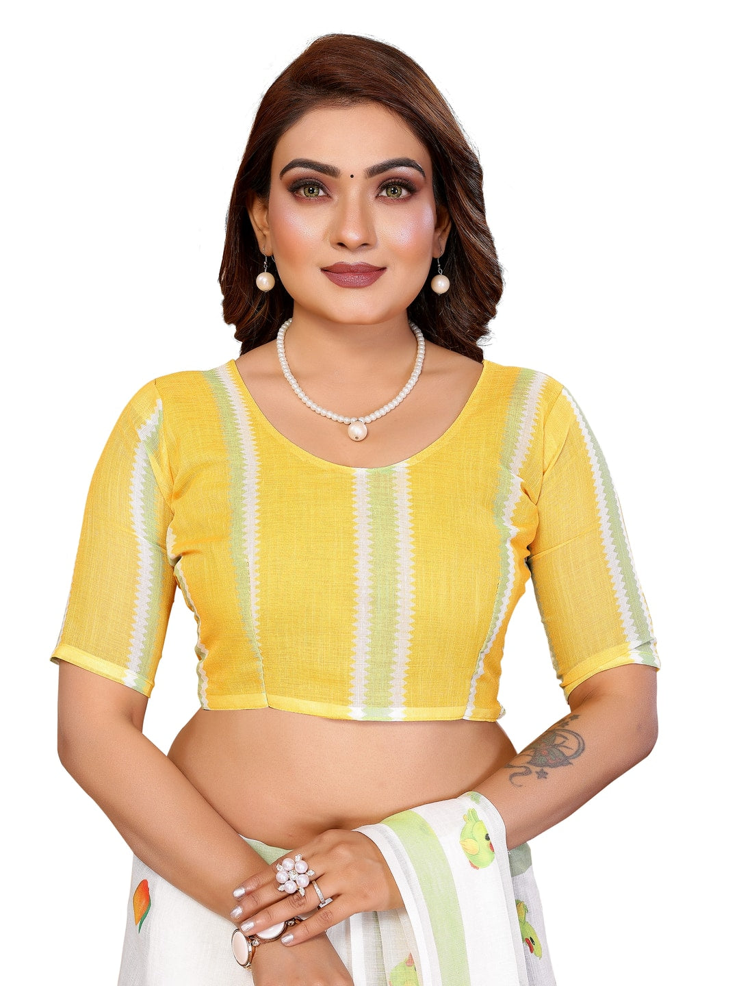 Peachmode Blue Soft Linen Cotton Printed Saree - Image 12